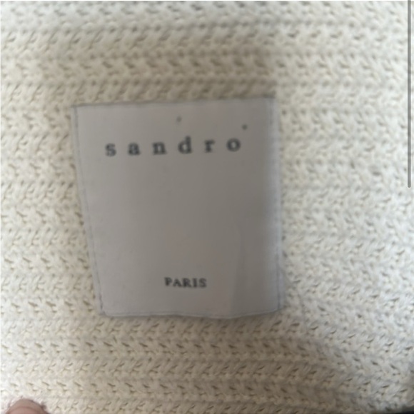 Sandro Paris Nino Cardigan White Knit Denim Blue Trim 100% Cotton Size 2 M - Picture 6 of 6